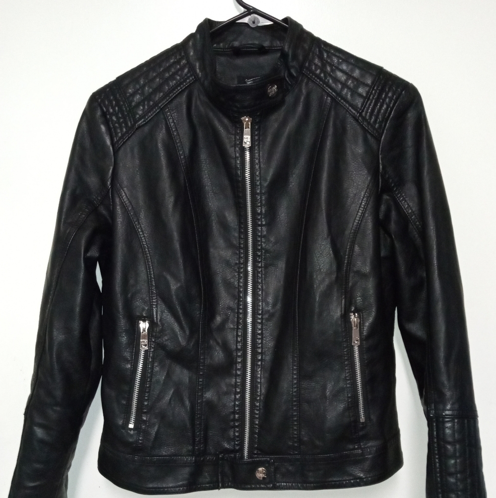J Lo Faux Leather Moto Coat - Size 7